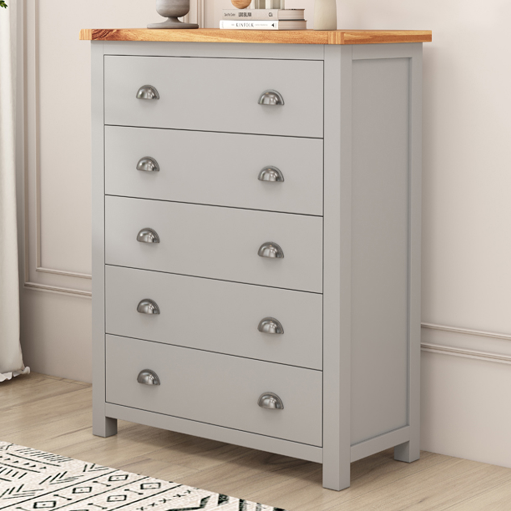 Cabinet Bits Argenta 5 Drawer Grey Chrome Cup Handle Chest of Drawers Image 1