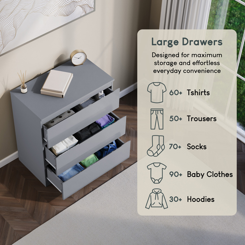 Vida Designs Glinton 3 Drawer Grey Chest of Drawers Image 7