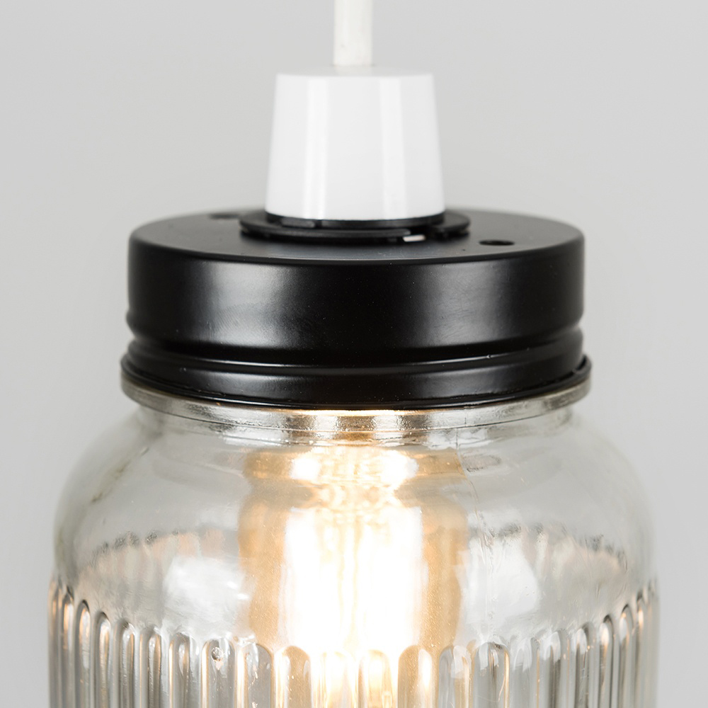 ValueLights Black Ribbed Glass Jar Ceiling Pendant Shade Image 6