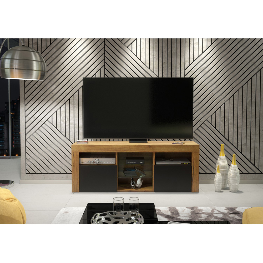Creative Furniture Pulse Dark Oak and Black Matt 2 Door 5 Shelf TV Unit Image 7