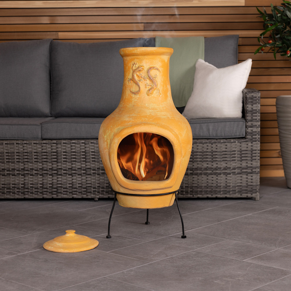 Charles Bentley Lge Natural Clay Chiminea Lizard D esign Image 6