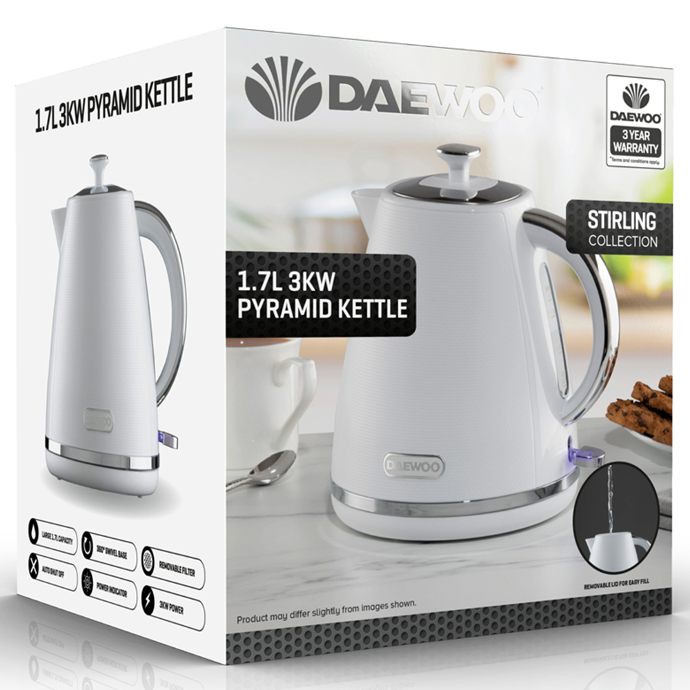 Daewoo SDA2623GE White Stirling 1.7L Pyramid Kettle Image 5