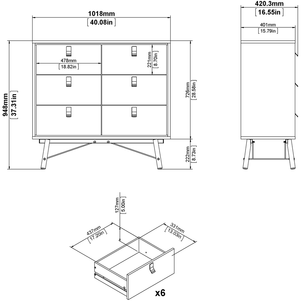 Florence Ry 6 Drawer Jackson Hickory Oak Chest of Drawers Image 9