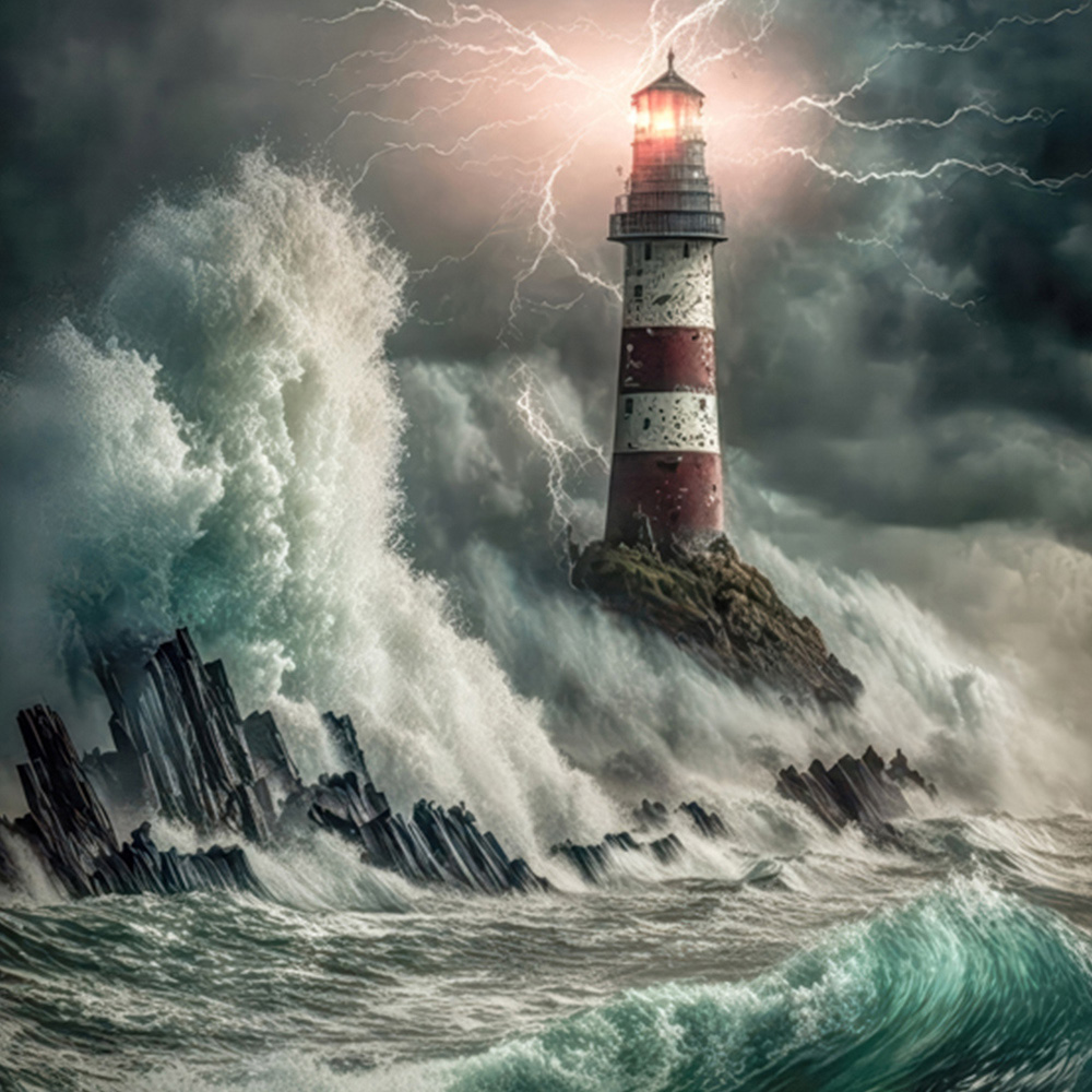 Erismann Lighthouse Beacon In The Storm 3 Panels Wall Mural Image 2