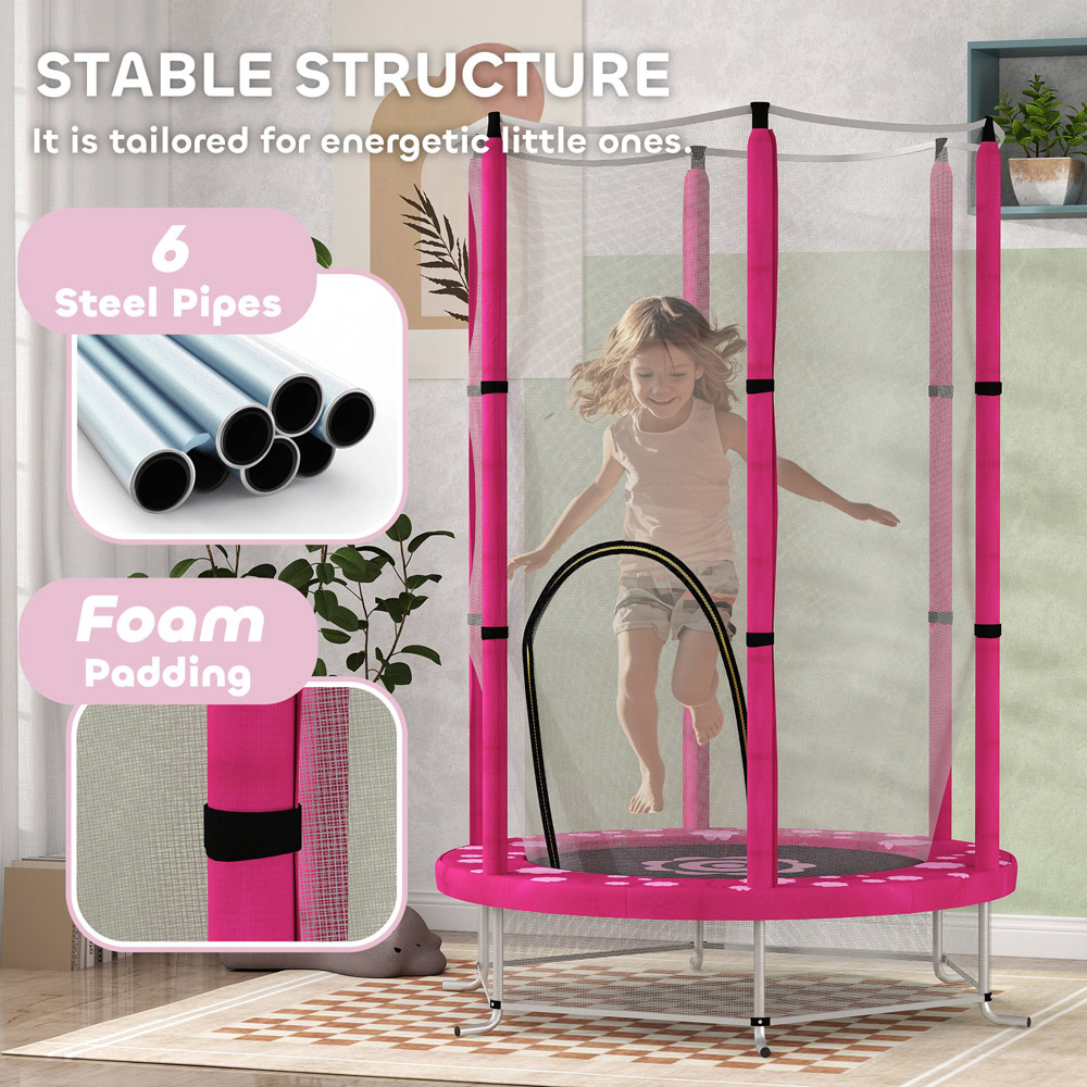 AIYAPLAY Kids 4.6ft Pink Trampoline with Enclosure Image 4