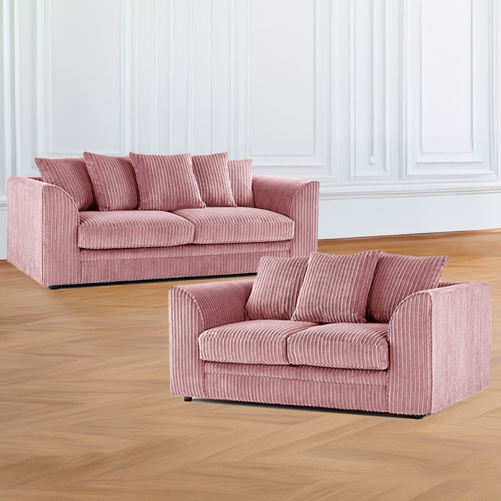Luxor 5 Seater Pink Jumbo Cord Scatter Back Sofa Set Image 1