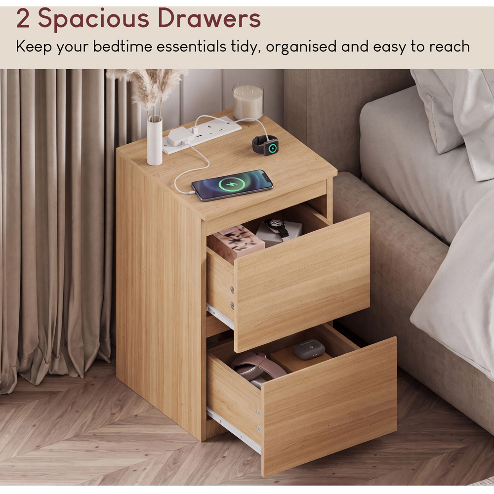 VIDA DESIGNS Denver 2 Drawer Pine Bedside Chest with Power Outlet Set of 2 Image 5