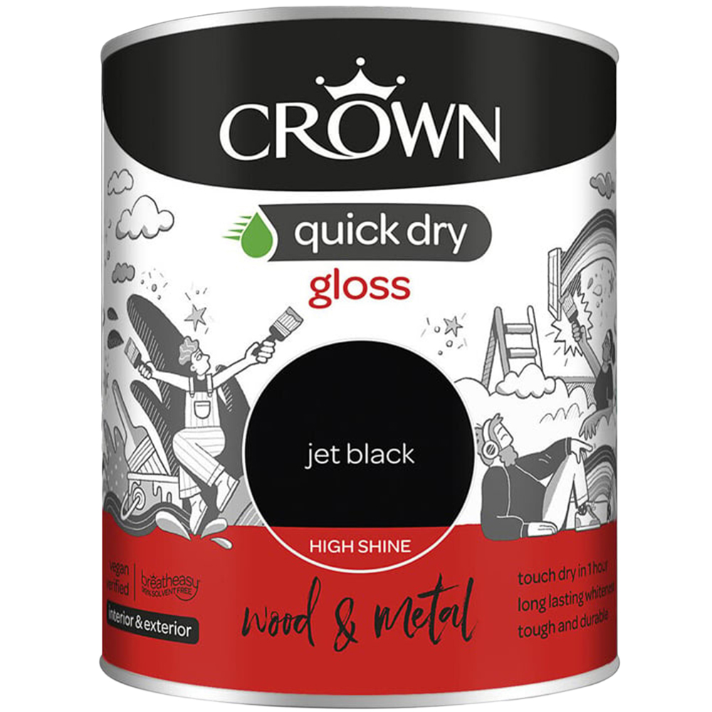 Crown Quick Dry Jet Black Gloss Wood and Metal Paint 750ml Image 2