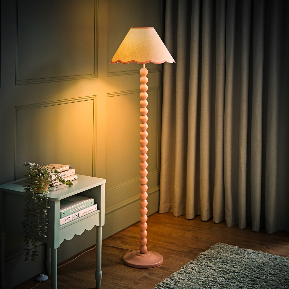 ValueLights Bobbins Pink Scallop Shade Rose Pink LED Floor Lamp Image 6
