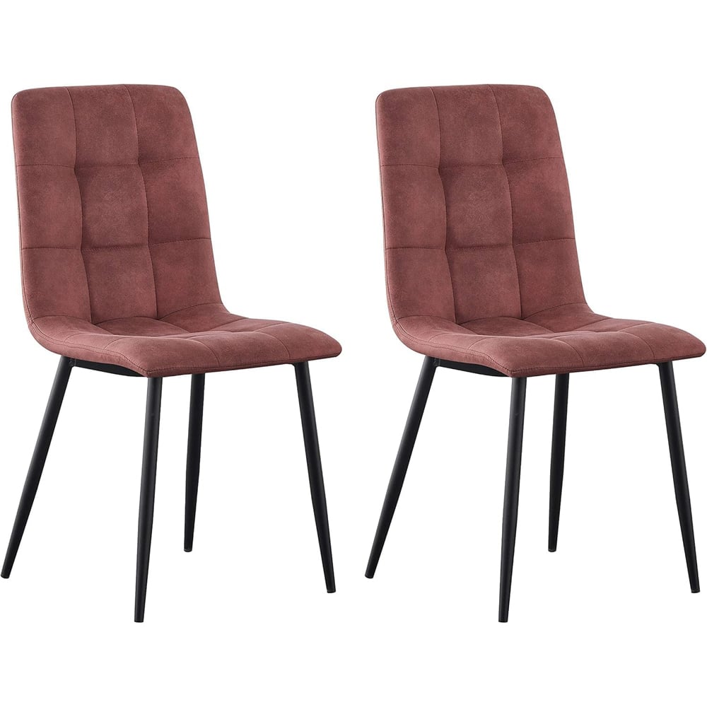 Henri Set of 2 Pink Faux Suede Leather Dining Chair Image 2