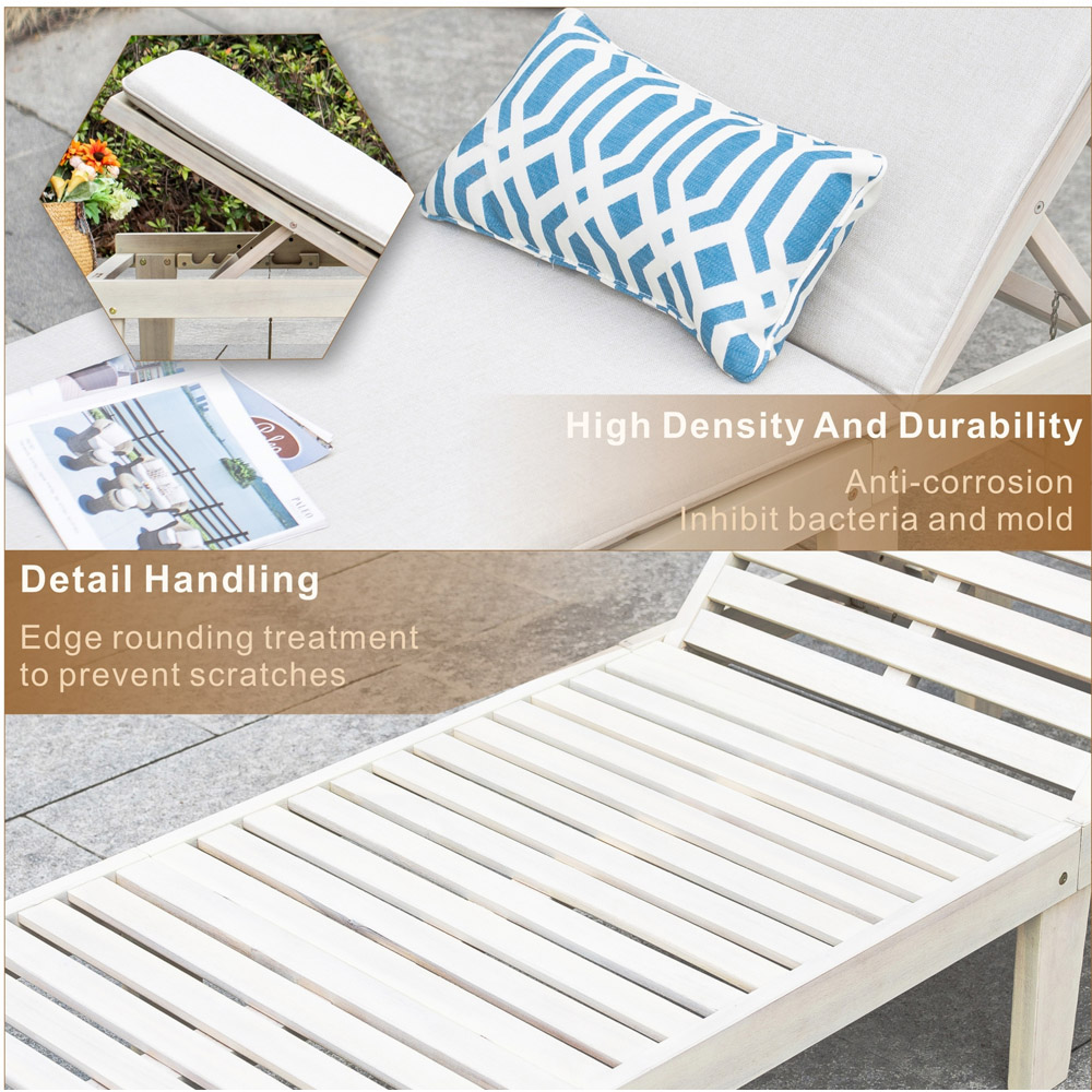 Direct Wicker Saned 5 Position Adjustable Wooden Sun Lounger with Cushions Image 8