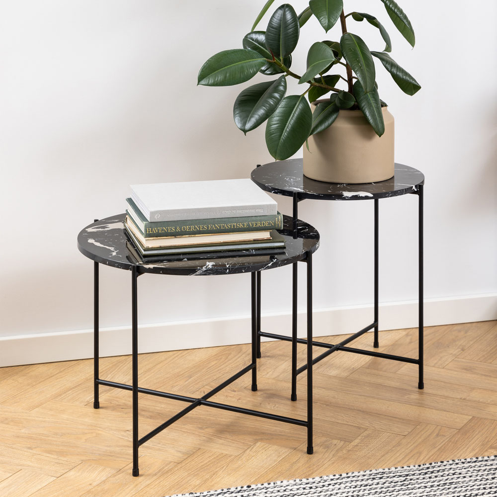 Florence Avila Black Polished Marble Stone Side Table Image 6