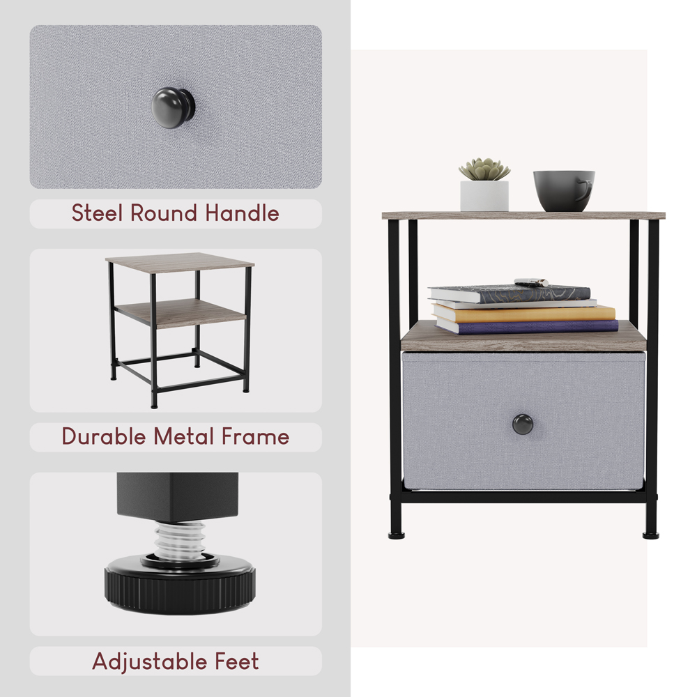 Vida Designs Chorley Single Drawer Single Shelf Beige and Grey Fabric Bedside Table Image 5