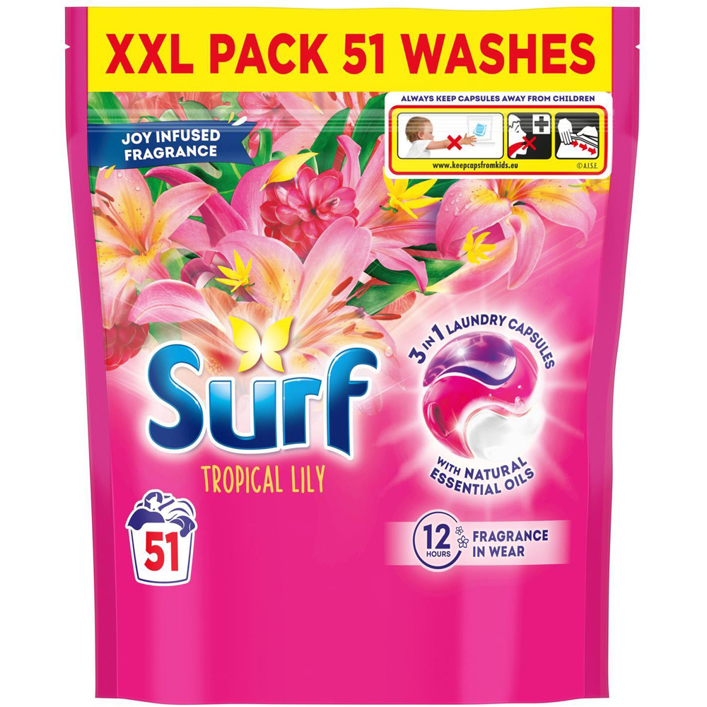Surf 3-in-1 Tropical Lily Washing Capsules XXL 51 Washes 3 Pack Image 3