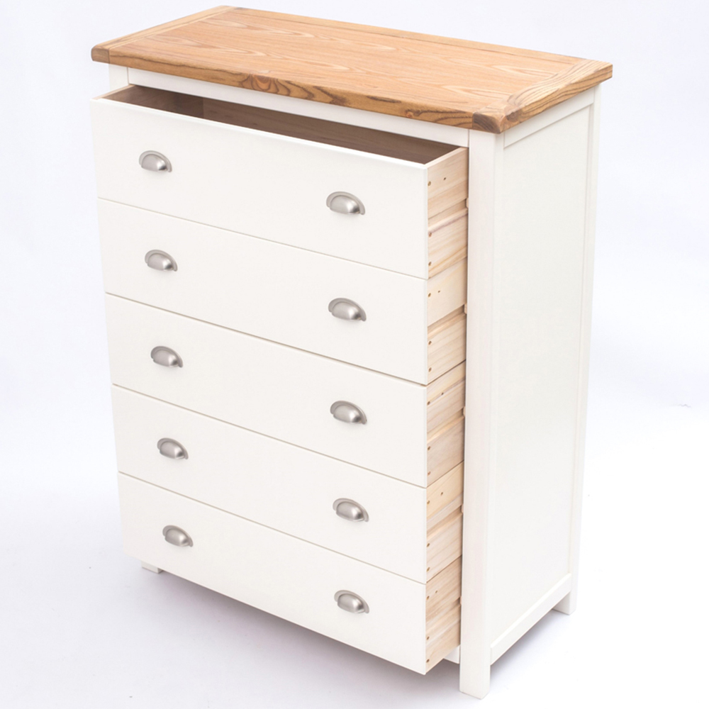 Cabinet Bits Lovere 5 Drawer White Chrome Cup Handle Chest of Drawers Image 5