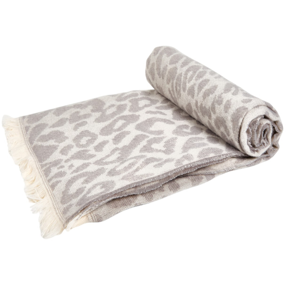 Leopard Print Woven Throw Grey Image 4