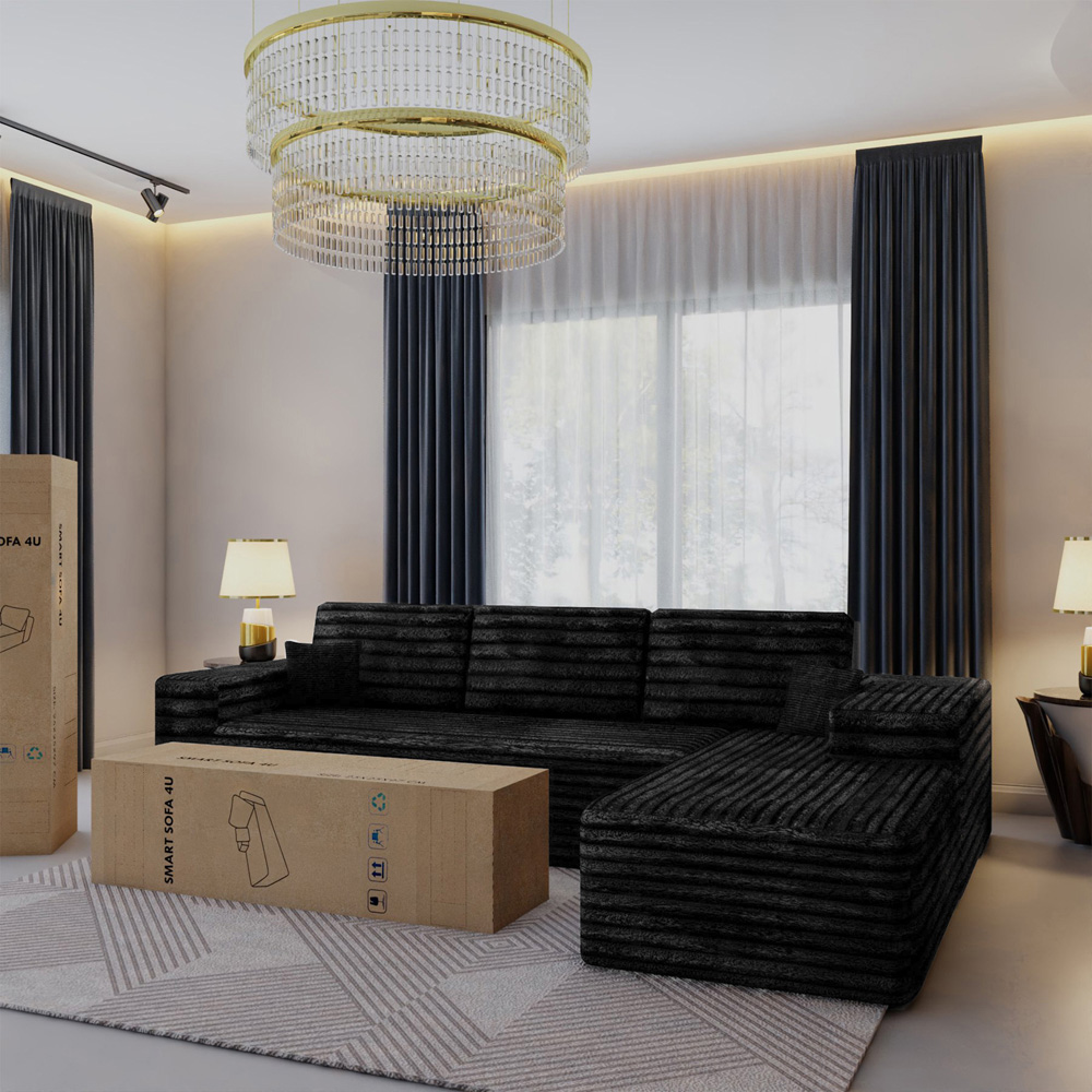 Sliding Wardrobes 4U 3 Seater L Shaped Black Corner Sofa with Reversible Chaise Image 4