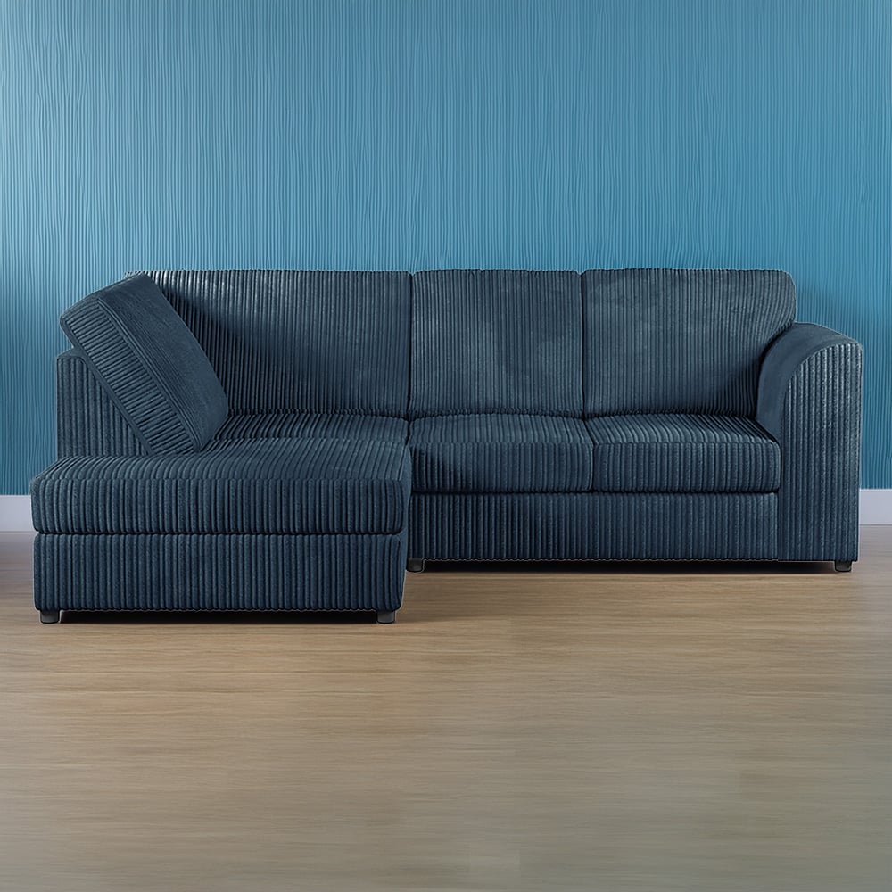 Luxor 4 Seater Navy Blue Jumbo Cord Full Back Left Hand L Shape Corner Sofa Image 1