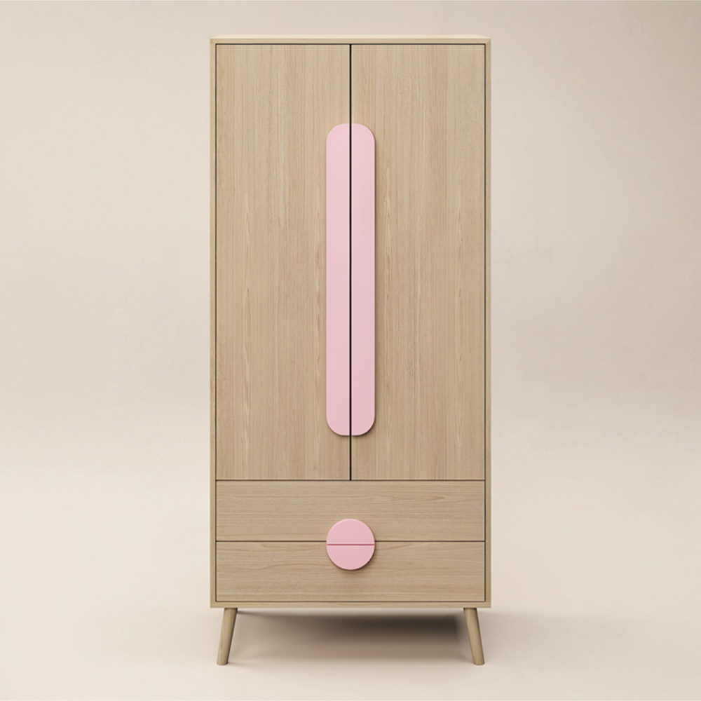 Flair Noah 2 Door 2 Drawer Oak and Pink Wardrobe Image 3
