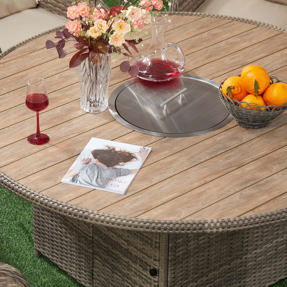 Furniture One 6 Seater Rattan Round Fire Pit Table Image 5