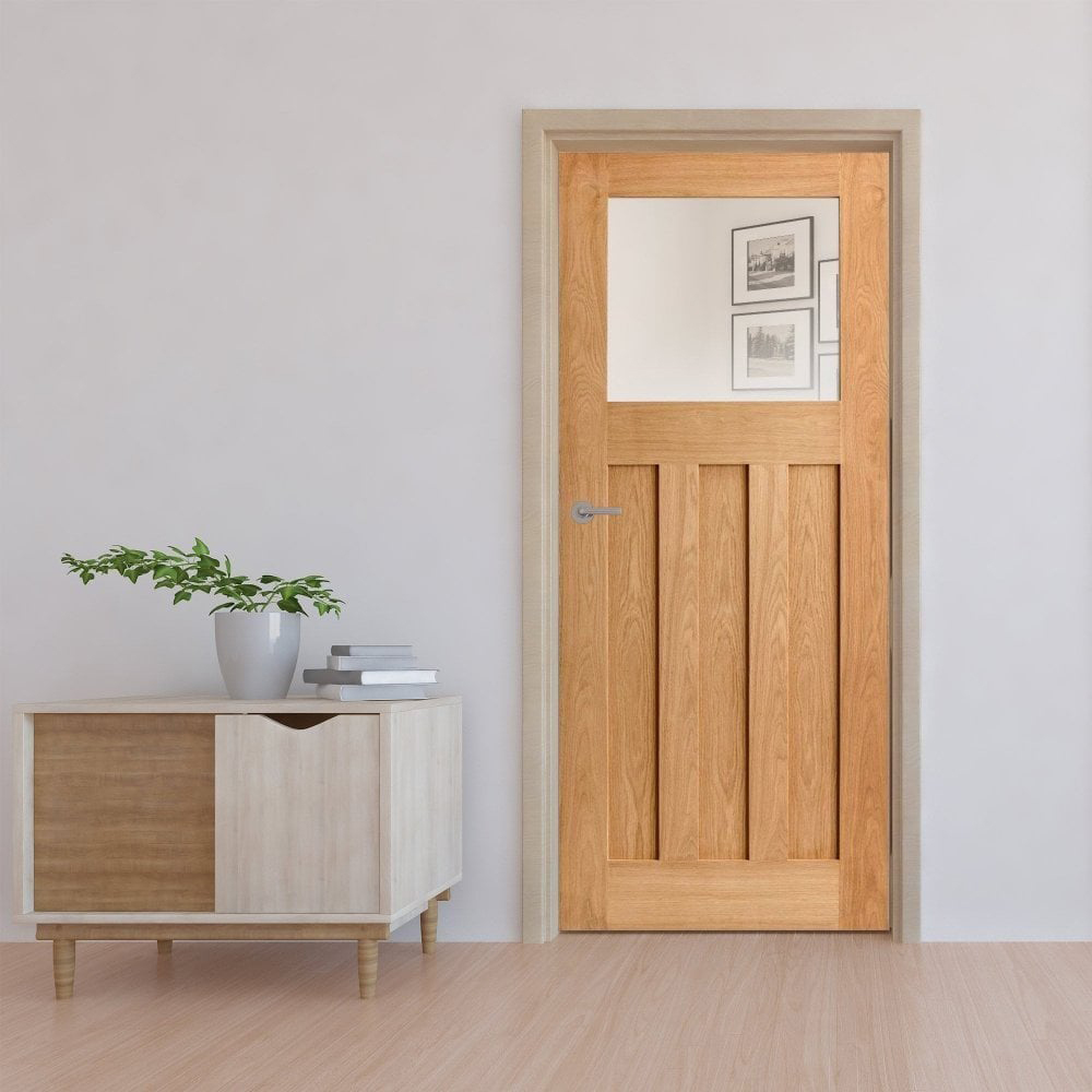 Oak Veneer Fully Finished 1930s DX Clear Glass FD30 Internal Fire Door 1981 x 838 x 44mm Image 2