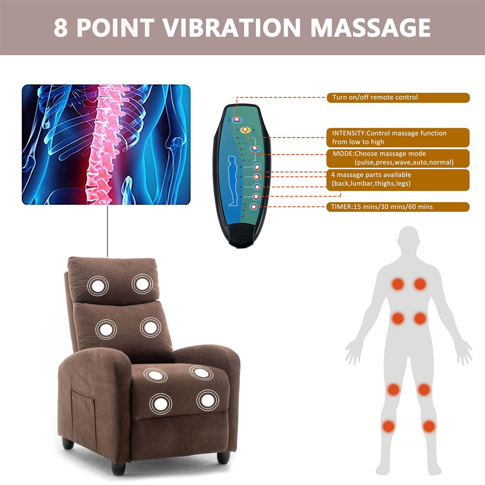 Furniture One Brown Velvet Pushback Massage Armchair Image 7