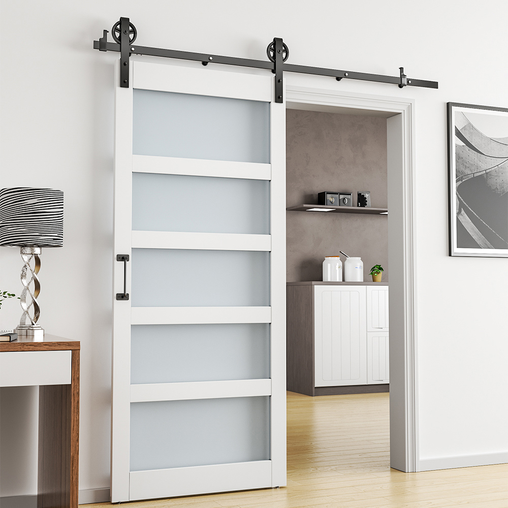 Living and Home White Country Style Wooden Barn Sliding Internal Door Kit with Handle 910 x 2130mm Image 7