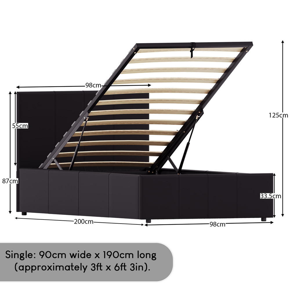 Vida Designs Lisbon Single Black Ottoman Faux Leather Bed Frame Image 8