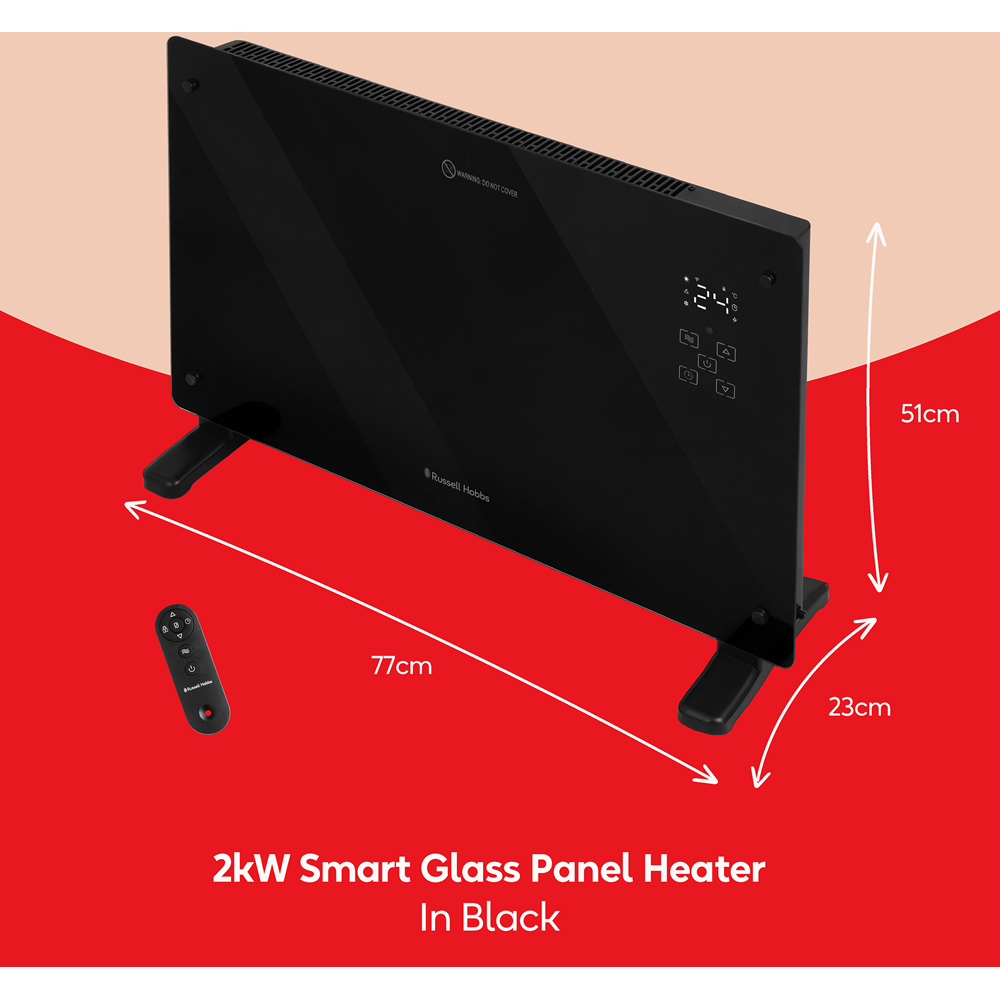 Russell Hobbs Black Smart Wi-Fi Glass Panel Heater with Attachable Feet and Remote 2000W Image 8