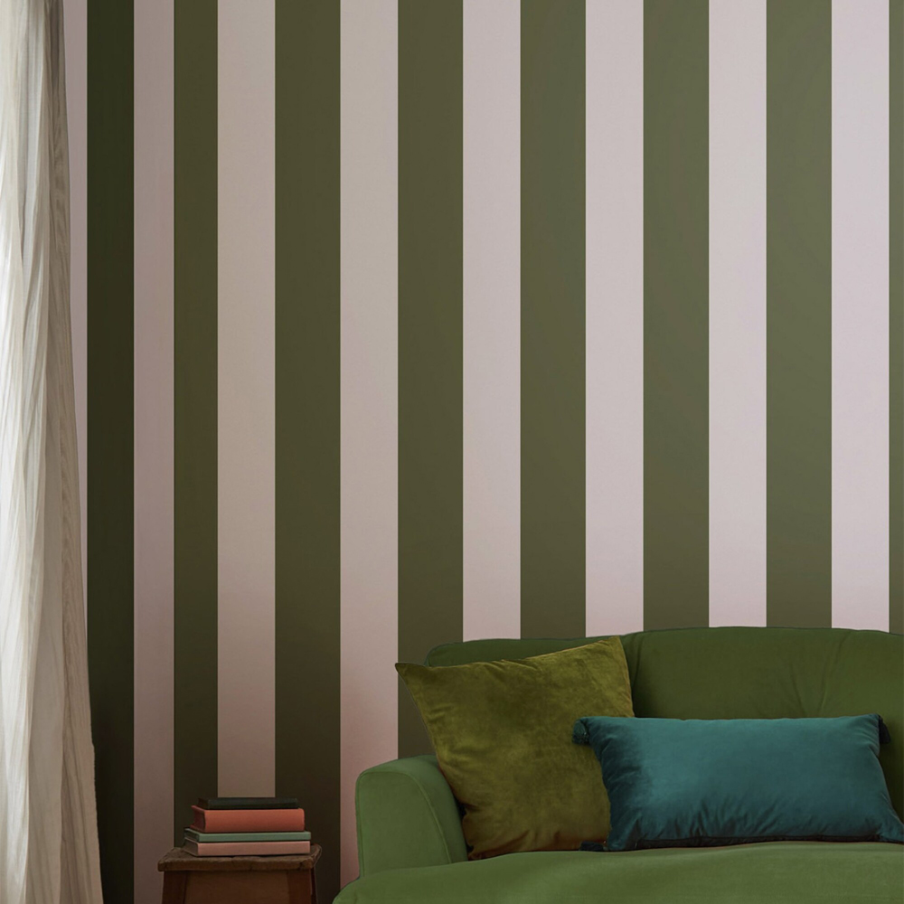 Joules Harborough Stripe Olive Green Wallpaper Image 3