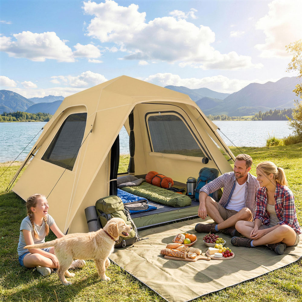 Outsunny 3-4 Person Waterproof Pop Up Camping Tent Khaki Image 3