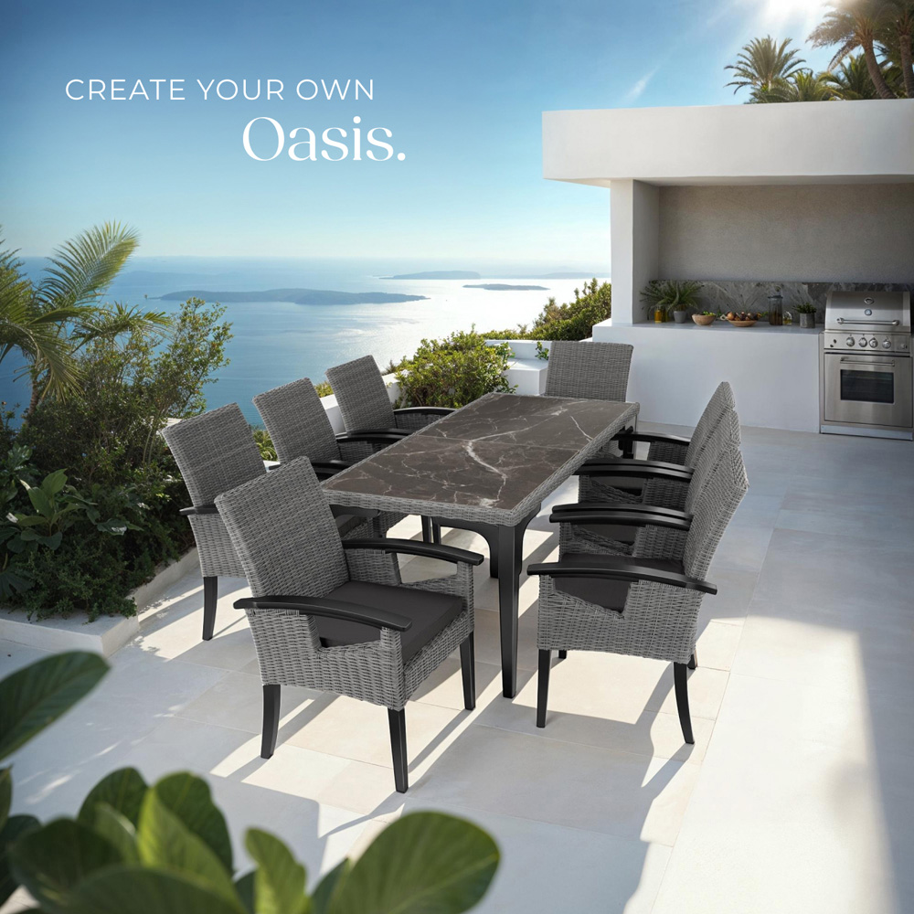 tectake Rosarno Foggia 8 Seater Poly Rattan Dining Table Grey Image 8