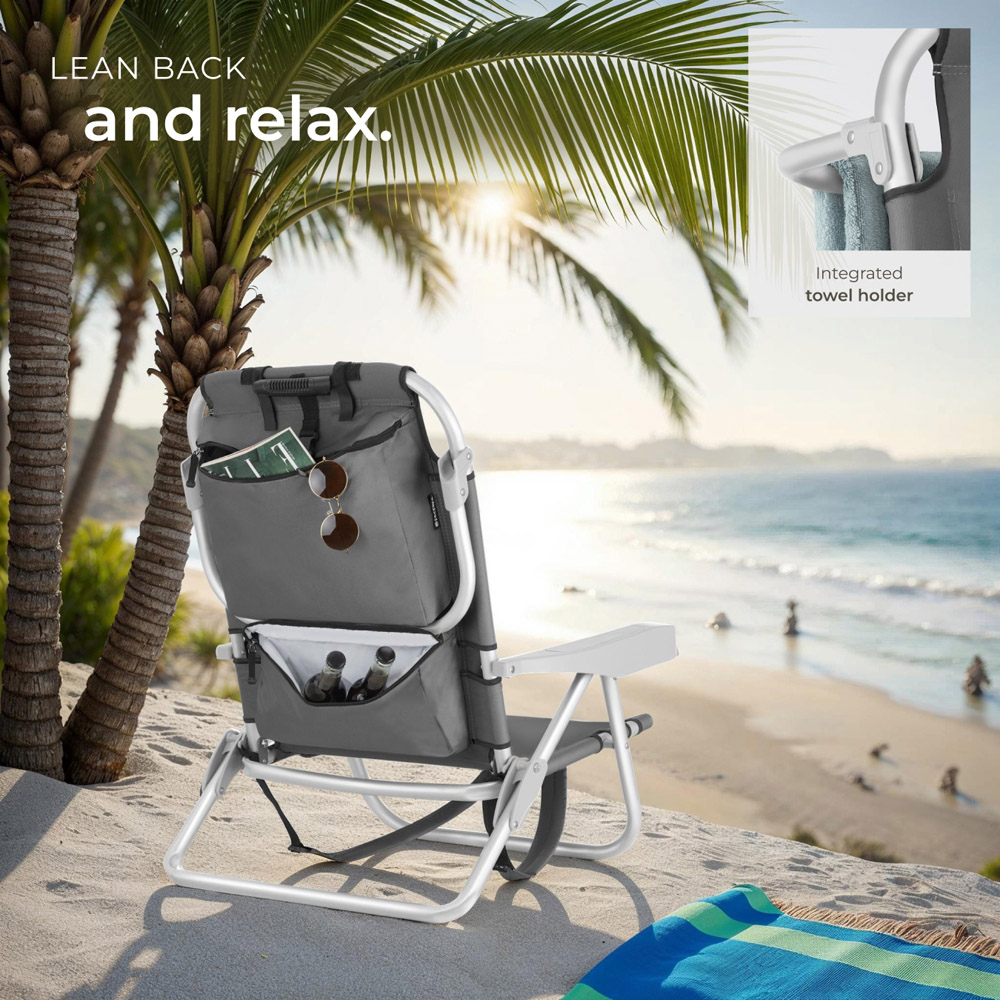 tectake Coral Set of 2 Grey Foldable Beach Chair with Backpack Image 6