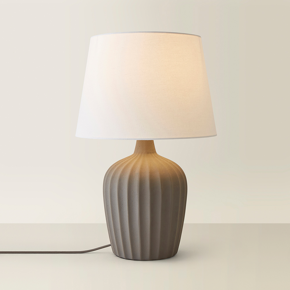 ValueLights Serena Natural Tapered Linen Lamp Shade Ribbed Ceramic Grey LED Table Lamp Image 5