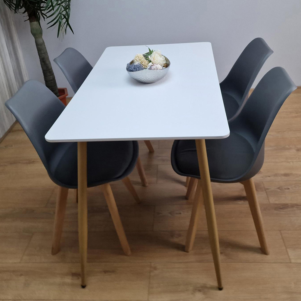 Portland 4 Seater Leather Dining Set White and Grey Image 3