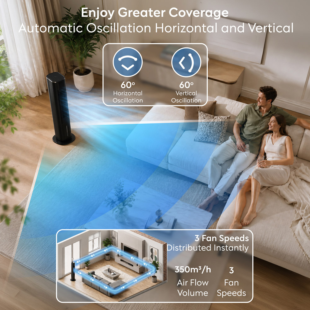 Air Pro Black Touch Control Portable Tower Air Cooler with Remote and Ice Packs 6L Image 7