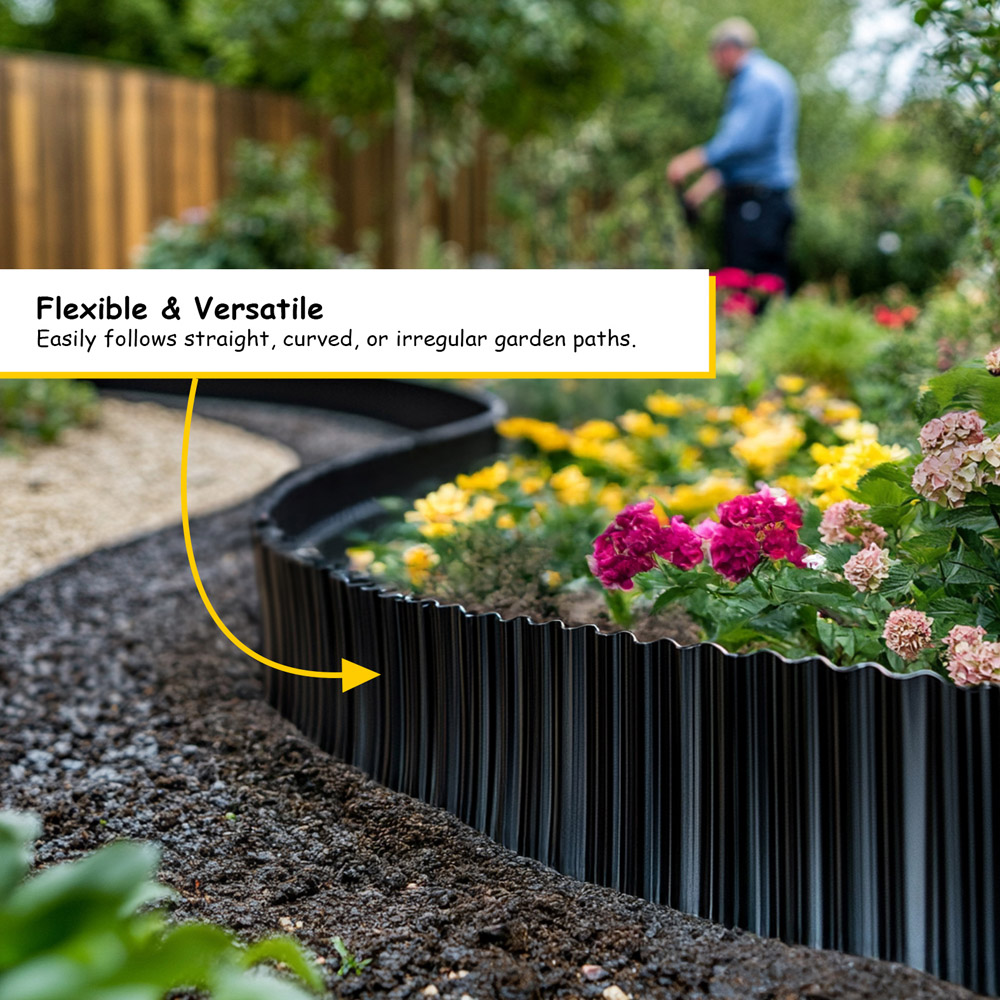 Nicoman Black Corrugated Metal Lawn Edging Garden Border Roll 5m Image 5