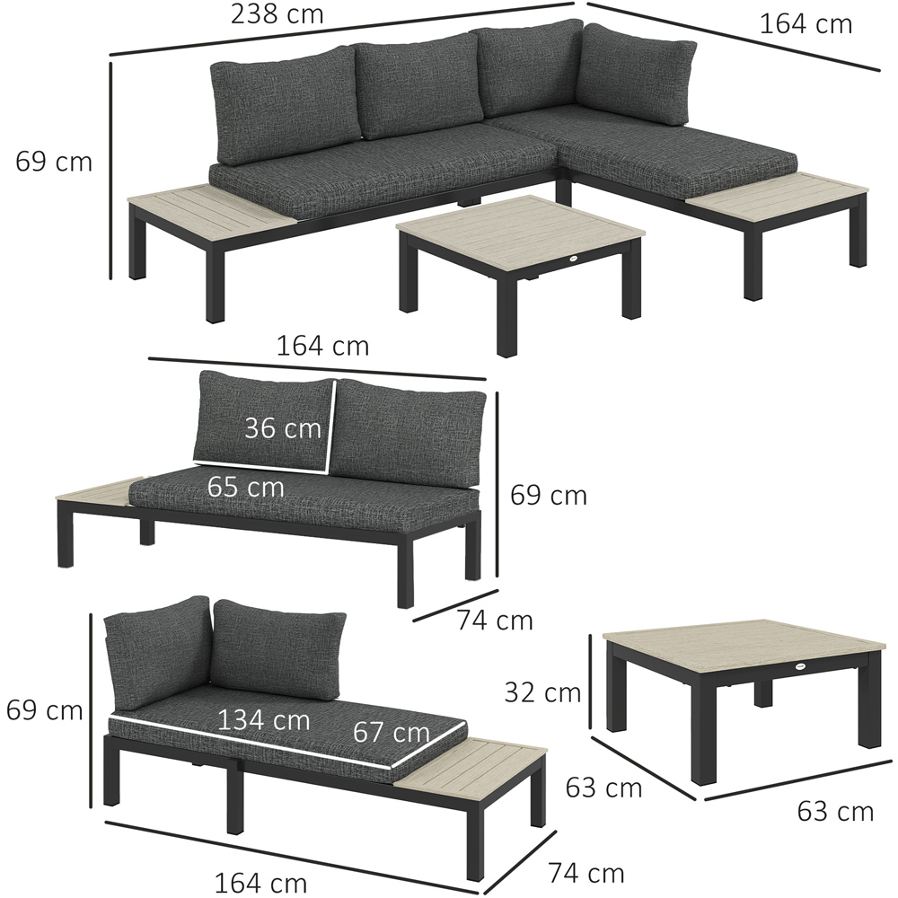 Outsunny 3 Seater Grey Garden Corner Sofa Set with Cushions Image 9