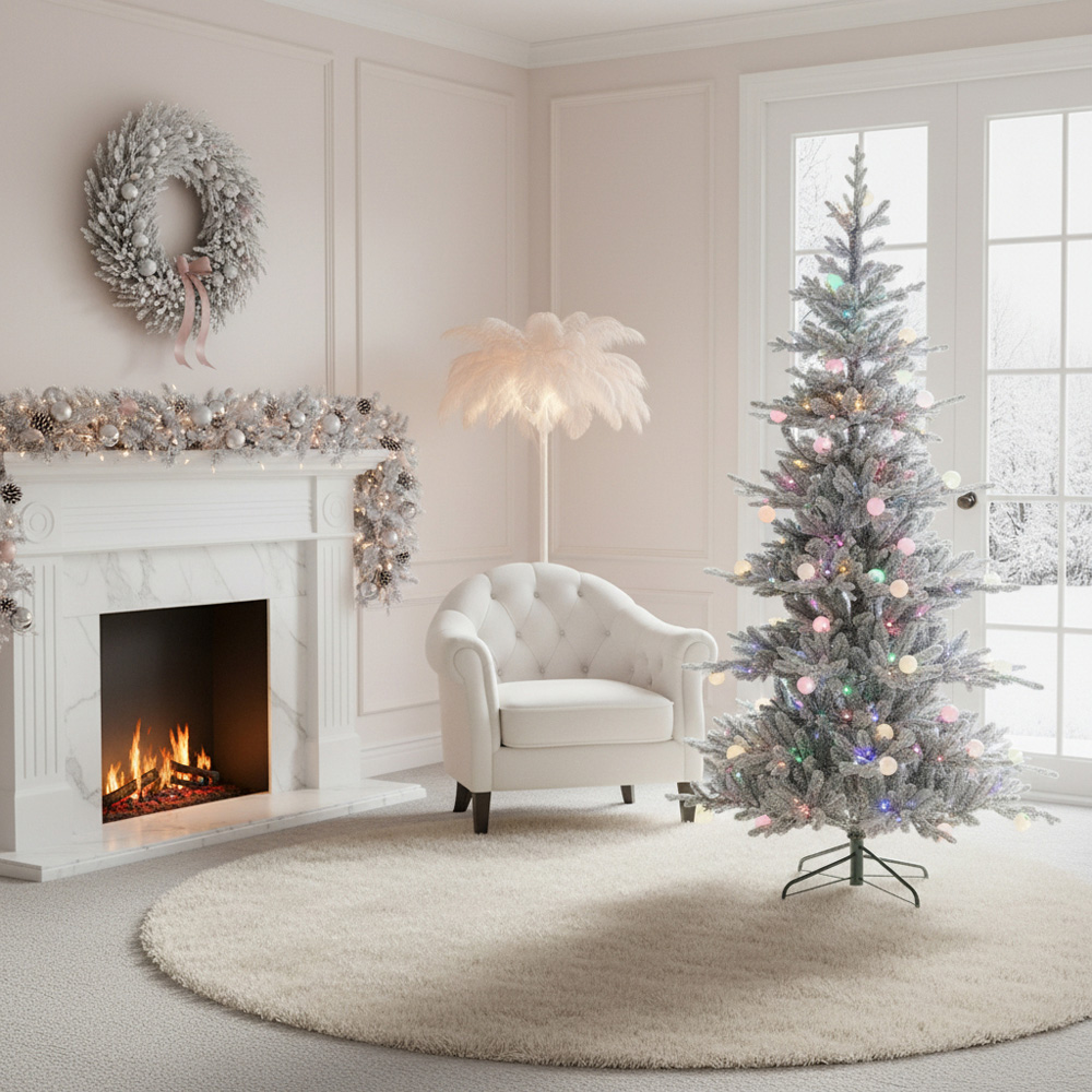 Festive Christmas Aurora Multicolour Pre-Lit Winter Glow Flocked Artificial Xmas Tree 6ft Image 5