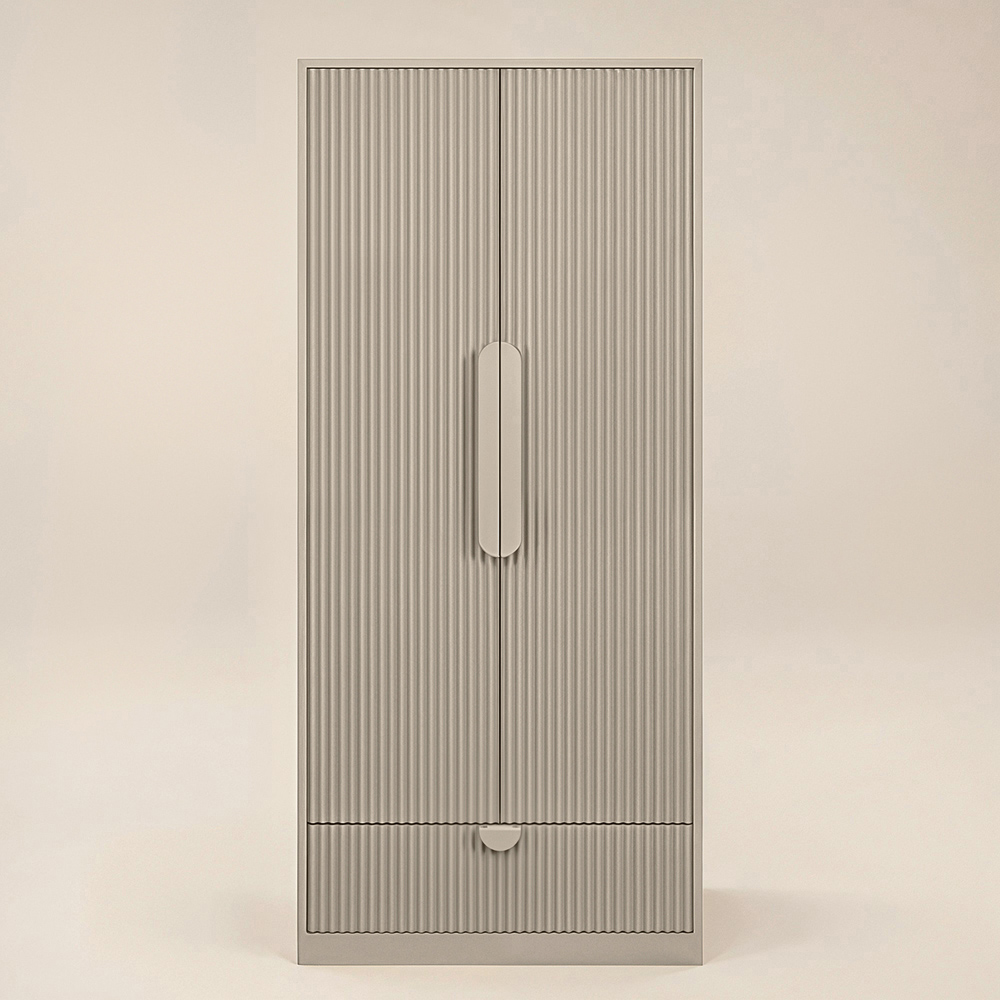 Flair Calista 2 Door Single Drawer Dark Beige Ribbed Wardrobe Image 3