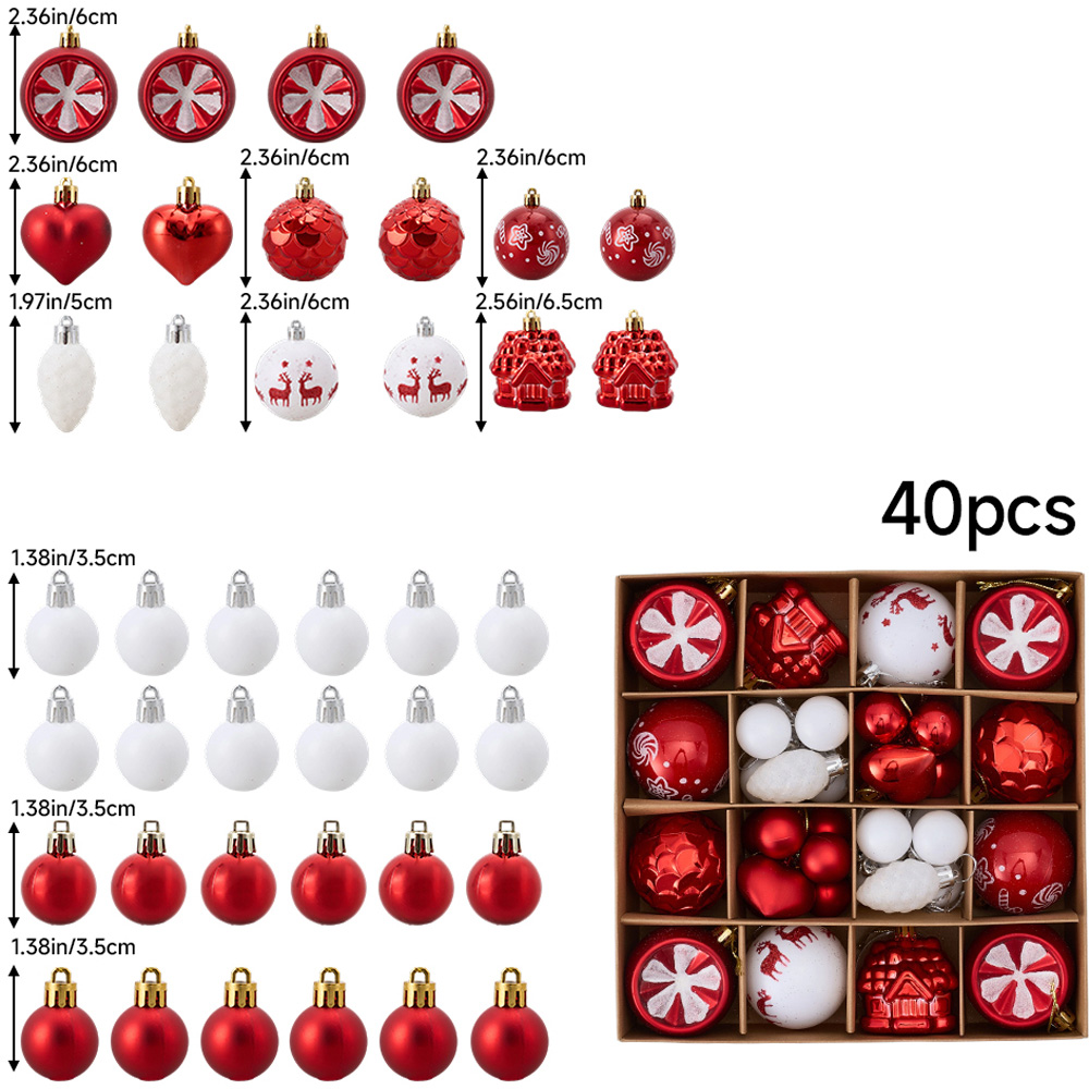 Living and Home Red and White Christmas Tree Decoration Ornaments 40 Pack Image 7