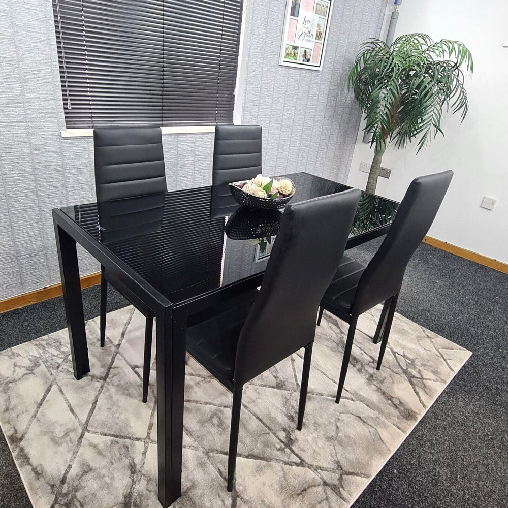 Portland 4 Seater Leather Dining Set Black and Grey Image 5