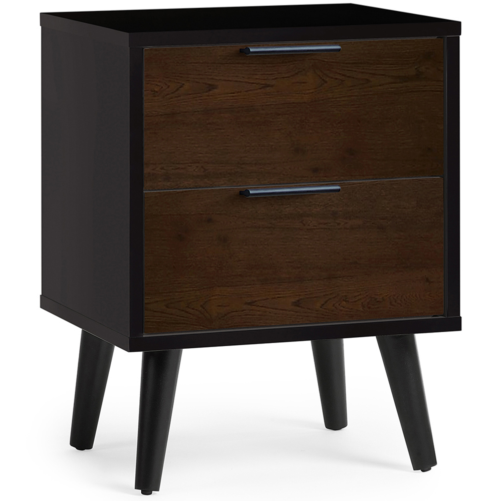 Julian Bowen Alba 2 Drawer Walnut Oak and Matt Black Bedside Table Image 2
