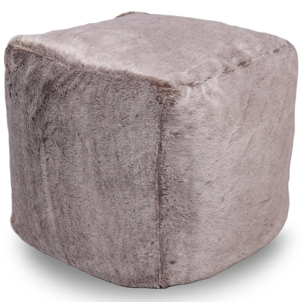 Kaikoo Grey Fur Cube Stool Image 4