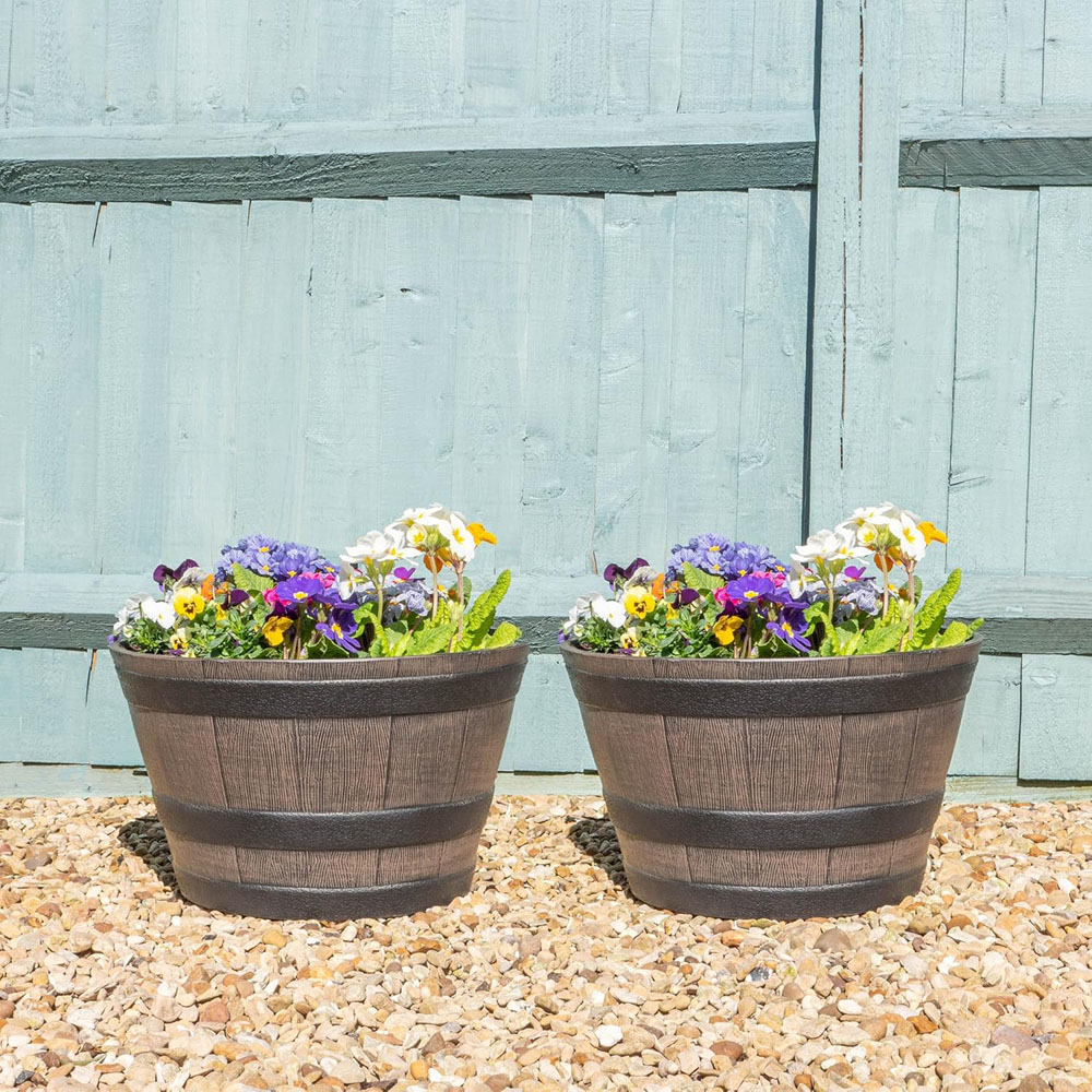 Garden Gear Medium Wooden Barrel Effect Planter Image 2