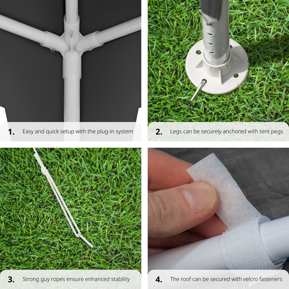 tectake Baraban 3 x 3m Grey Gazebo with 3 Side Panels Image 5