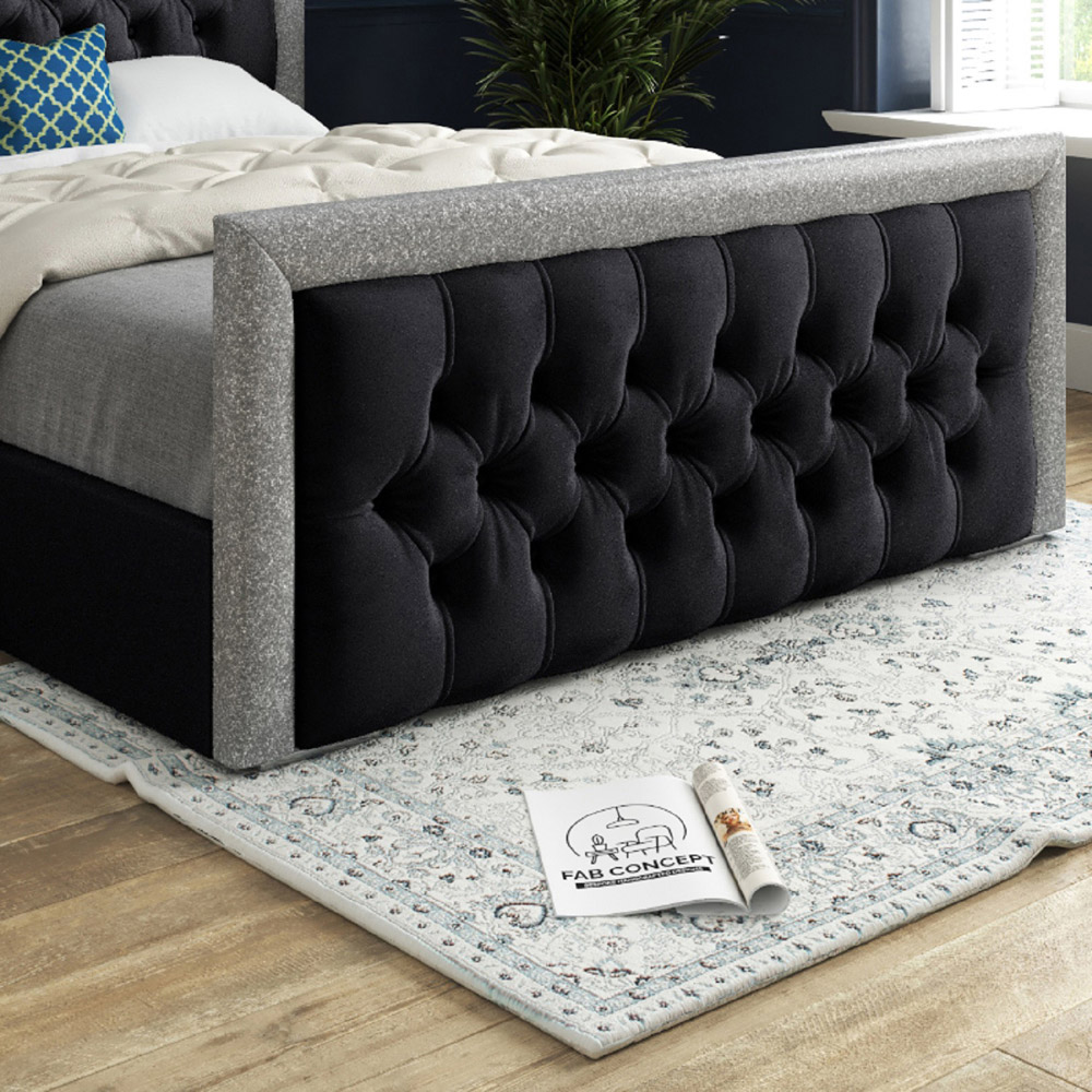 Venice Double Black Soft Velvet Upholstered Bed Frame with Glitter Border Headboard Image 4