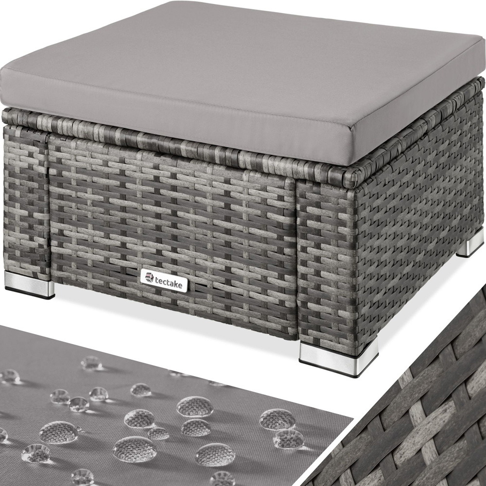 tectake Bitonto Grey Polyrattan Footstool Image 2