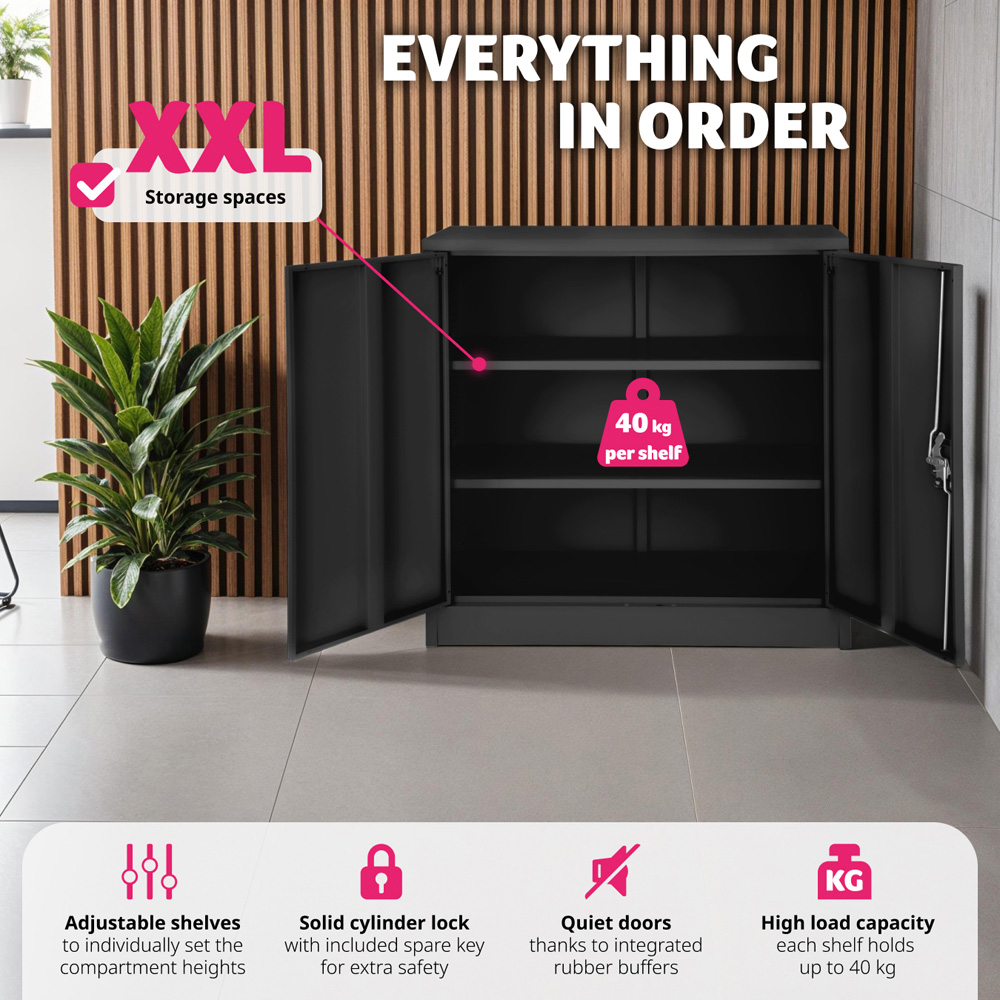 tectake 2 Door 3 Shelf Black Filing Cabinet Image 5