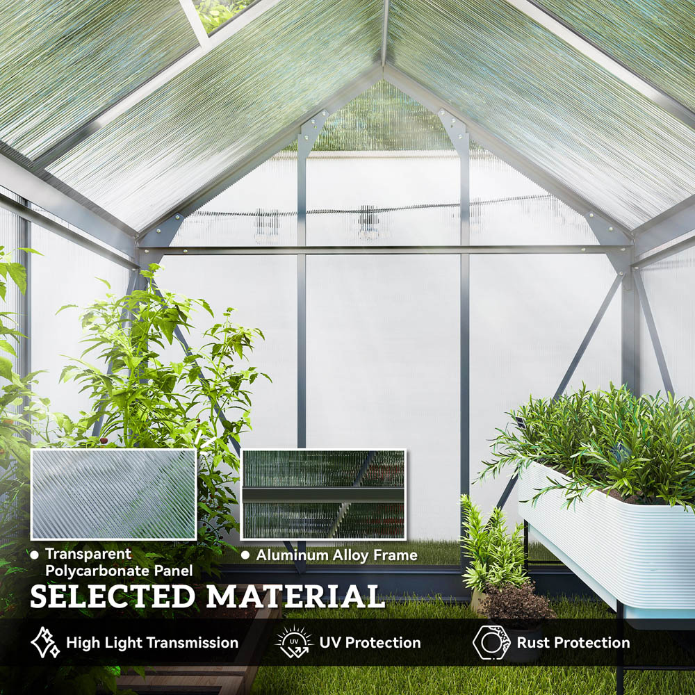 Outsunny 6 x 4ft Black Galvanised Aluminium Polycarbonate Walk In Greenhouse Image 6